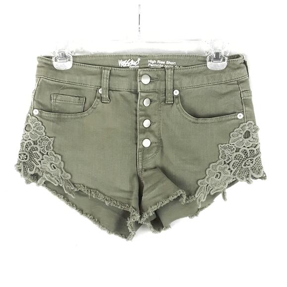 MOSSIMO Green Denim Shorts Size M Jean Cut Offs Lace Crochet Summer Festival - Picture 1 of 5